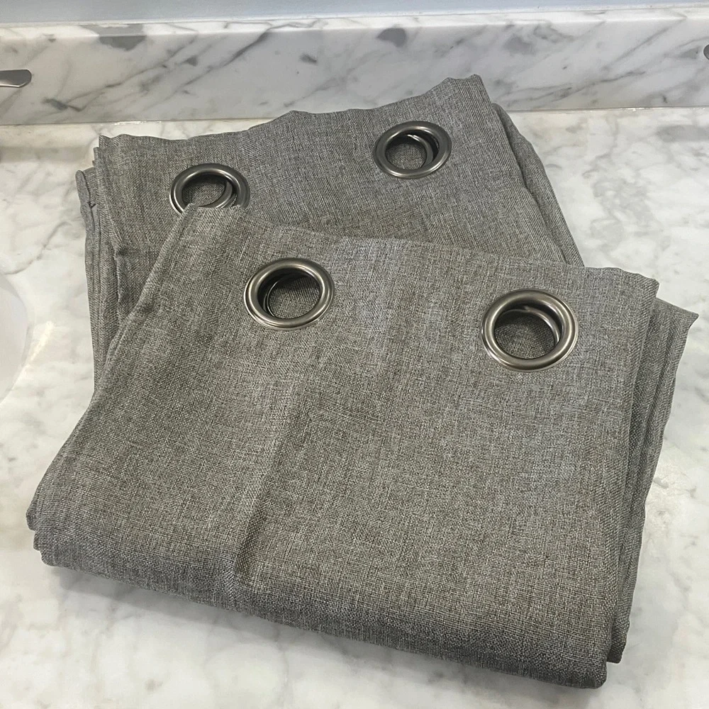 Set of 2 Grey window Curtains about 3ft by 7 ft with grommets.  rod hanging